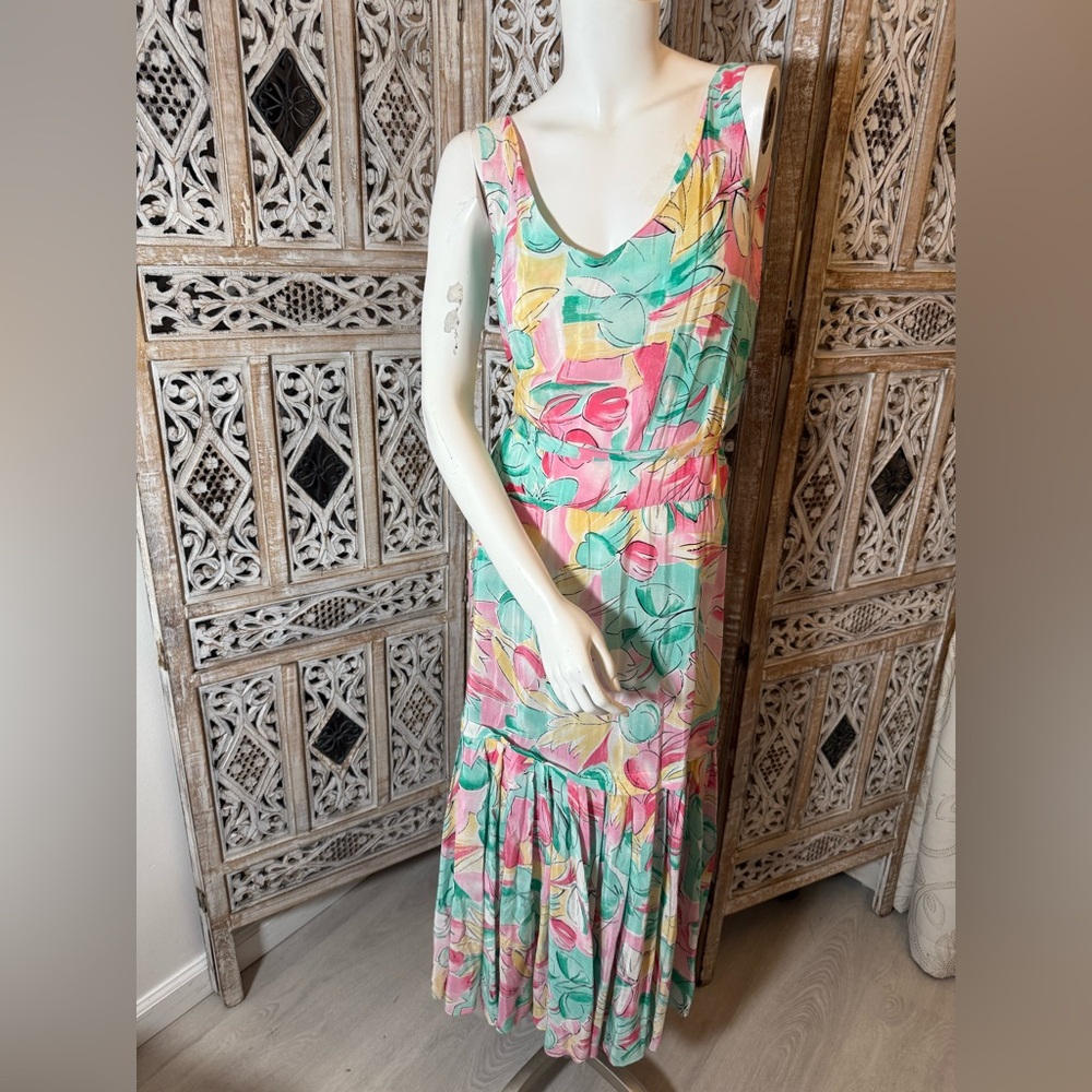 Pink and Blue Sleeveless V-Neck Sundress
